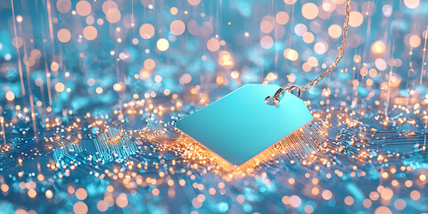 Poster - Captivating sparkling tag display underwater scene digital art ethereal environment close-up view conceptual design