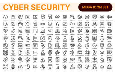 Cybersecurity Safety Icons – Secure Network, Data Protection, Firewall, Password, Hacking Prevention – Vector, Outline, Line, Minimal, Illustration