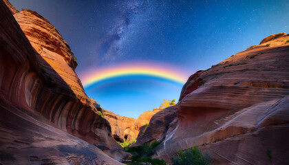 Poster - Vibrant rainbow over stunning rock formations.