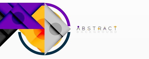 Aufkleber - Modern abstract composition. Overlapping geometric shapes create dynamic visual effect. Purple, orange, gray colors dominate design. Minimalist style, clean lines.