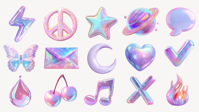 3d y2k hologram design element set
