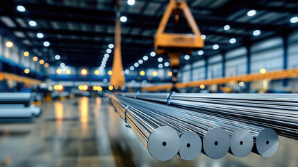 Aufkleber - Steel round rods and flat materials are displayed in manufacturing facility, showcasing industrial equipment and well lit environment. scene conveys sense of productivity and precision