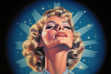 Wall Mural - a model woman standing with her head tilted upwards portrait adult face.