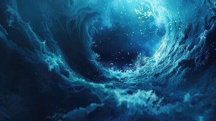 Poster - Immerse yourself in this stunning deep blue abstract wave animation background. This digital artwork captures the fluid motion of water, creating a vibrant and captivating scene.