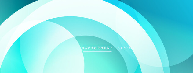 Fototapete - Abstract background features overlapping circular layers. Shades range from vibrant turquoise to pale aqua, creating dynamic visual effect. Minimalist design, modern aesthetic.