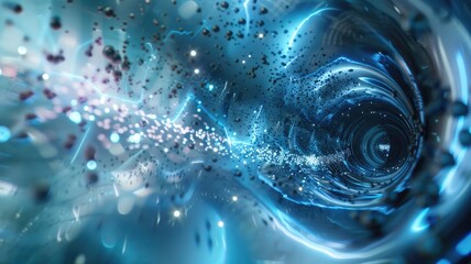 Poster - This vibrant abstract image showcases a dynamic quantum accelerator concept, blending light and motion to create a mesmerizing representation of energy flow.