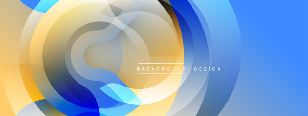Poster - Abstract design features layered circles, gradients. Warm yellows blend into cool blues creating dynamic visual flow. Modern, minimalist aesthetic.