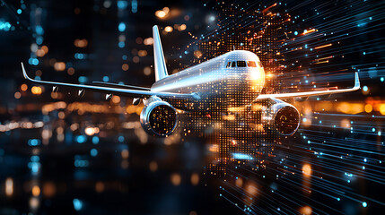 Aufkleber - dynamic air travel innovation urban cityscape digital art nighttime futuristic perspective