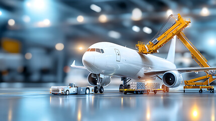 Poster - Aircraft loading operations at airport cargo terminal industrial environment aerial view logistics concept