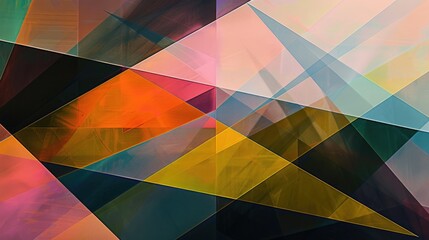 Poster - Colorful geometric triangles in a vibrant overlapping pattern. Abstract artwork of geometric shape with pastel color and white background for modern and creative design. Contemporary artwork. AIG51.