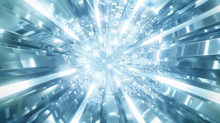 Poster - Bright and vibrant futuristic visual featuring light and reflections, showcasing abstract patterns and dynamic movement in a modern digital space. Ideal for technology and design themes.