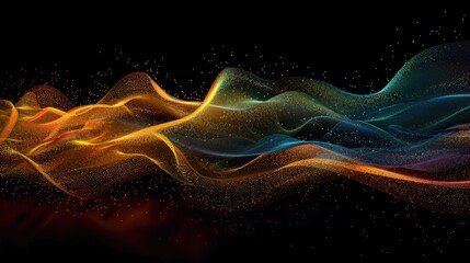 Poster - Flowing digital waves with glowing particles on a dark background. Abstract line art or digital wave with gradient colorful color flowing with background. Futuristic abstract concept. Energy. AIG51.