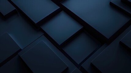 Poster - Abstract metallic geometric blocks in blue and black. Digital art for design of 3D rendering cube with black box with glowing vibrant color. Abstract image of blue light with dark background. AIG53.