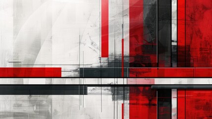 Poster - Abstract geometric design in black, red, and white tones. Modern art and digital background. Background image of red and black geometric shape with white background. Modern artwork. Visual. AIG51.