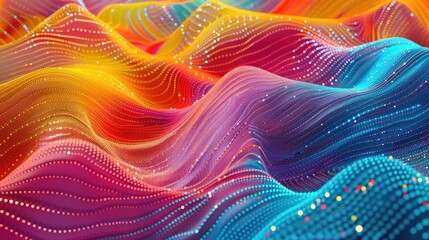 Poster - This abstract image features a colorful wave of dots and lines, creating a dynamic and vibrant visual experience. Perfect for modern design projects.