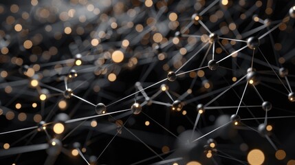 Poster - This abstract 3D visualization exhibits a network algorithm on a black background. The intricate connections and glowing points highlight the complexity of digital data structures.