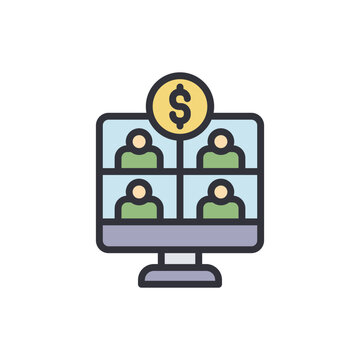 Online business meeting colored icons, minimalist vector illustration ,simple transparent graphic element .Isolated on white background