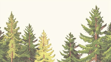 Wall Mural - vibrant illustration of green pines with subtle background color