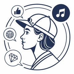 Poster - vector illustration of a woman with a social icons