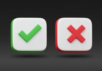 Poster - A pair of rendered check and cross symbols on a dark background in a simple and modern style design