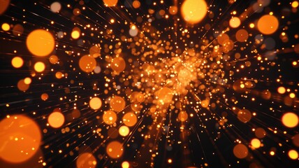 Poster - Abstract depiction of glowing orange digital grid. Digital artwork of glowing orange dots or 3D rendering balls with black background. Futuristic high-tech concept. Global connection concept. AIG53.