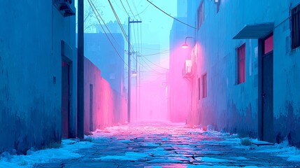 Poster - neon-drenched futuristic alleyway, cyberpunk aesthetic, ai-integrated urban lifestyle, glowing city 