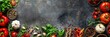 © iri.madrid.art - Fresh ingredients and spices for world food safety day celebration. Horizontal banner. Copy space. Healthy food concept