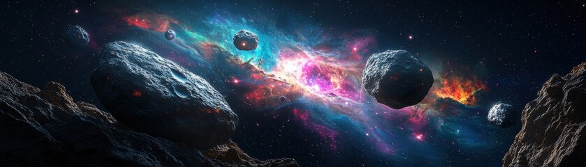Poster - Breathtaking Cosmic Nebula Filled with Vibrant Color and Asteroids in a Deep Space Scene