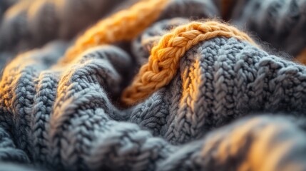 A close-up of a knitted sweater with a chunky pattern, illuminated by soft diffused light to showcase the warmth and texture of the fabric