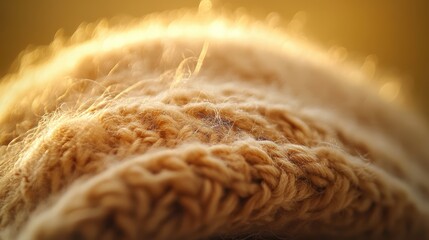 A macro shot of a soft, wool beret, illuminated by soft diffused light to bring out its cozy and warm texture