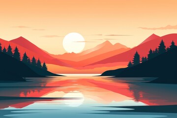 Wall Mural - lake sunset landscape sunlight.