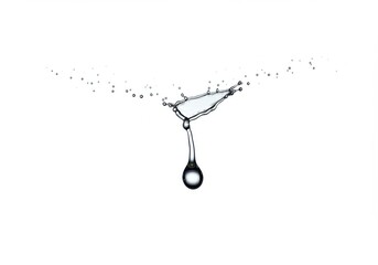 Poster - Close up shot of a water droplet collision with ripples and smaller droplets on a white background