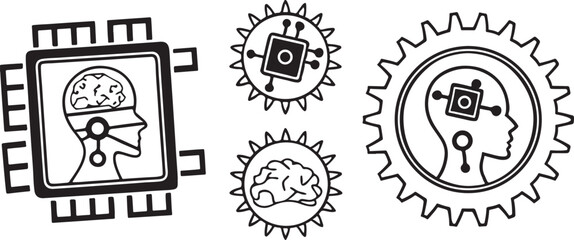 Poster - AI chip icon set computer icon,Artificial intelligence ai processor chip vector