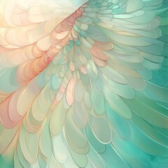 Poster - Colorful abstract design with soft feather-like shapes blending in serene pastel hues
