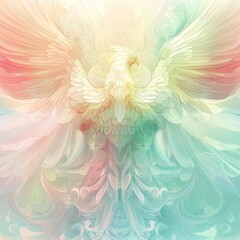 Aufkleber - Beautiful abstract representation of a mythical bird in soft pastel colors with intricate feather details
