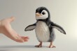 © Anjali - Adorable fluffy penguin chick reaches out towards a hand, showcasing its soft downy feathers and curious gaze.