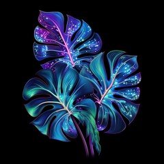 Wall Mural - neon monstera pattern purple light.