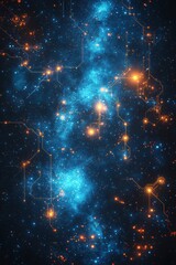 Poster - Futuristic Circuit Board Illustration with Glowing Blue and Orange Lights