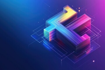 Poster - Abstract neon design featuring interconnected shapes on a vibrant gradient background