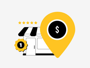 Poster - Local business marketing and location-based SEO strategies to attract nearby customers and drive foot traffic through search engine optimization. Local seo vector illustration and icons