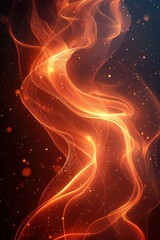 Poster - abstract glowing wavy lines in vivid hues of orange and red