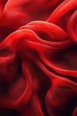 Poster - abstract flowing red silk-like patterns with intricate textures against a dark background