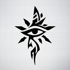 Leinwandbilder - Tribal Eye Design: Abstract Black and White Tattoo Style Illustration with an Eye and Geometric Shapes on Textured Background 