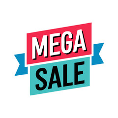 Poster - Mega sale text with blue and red ribbon banner