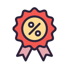 Poster - Percentage medal badge icon in red and gold flat design