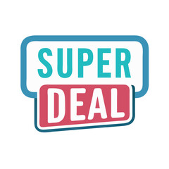 Poster - Super deal rounded label icon in flat red and blue style