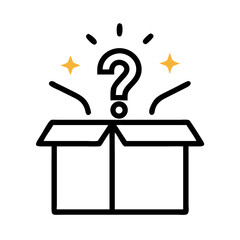 Poster - Outline mystery box icon with question mark and spark lines