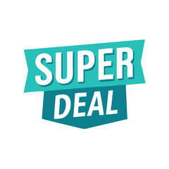 Poster - Super deal text icon in green modern ribbon banner