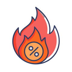 Poster - Percentage sign in flame icon flat style on white background