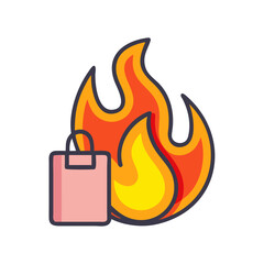 Poster - Shopping bag with burning flame icon in flat design